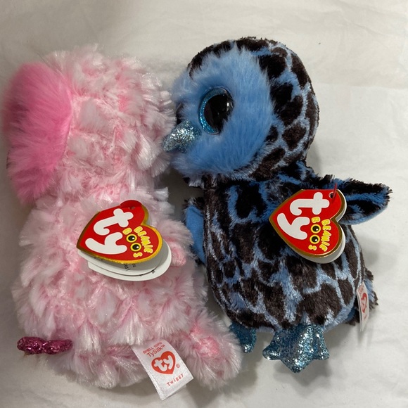 NWT Kid’s Ty Beanie Boos “Twiggy and Yago” Pink and Blue Owls. One size. - Picture 10 of 17